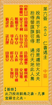 观音灵签 第6签:仁贵遇主